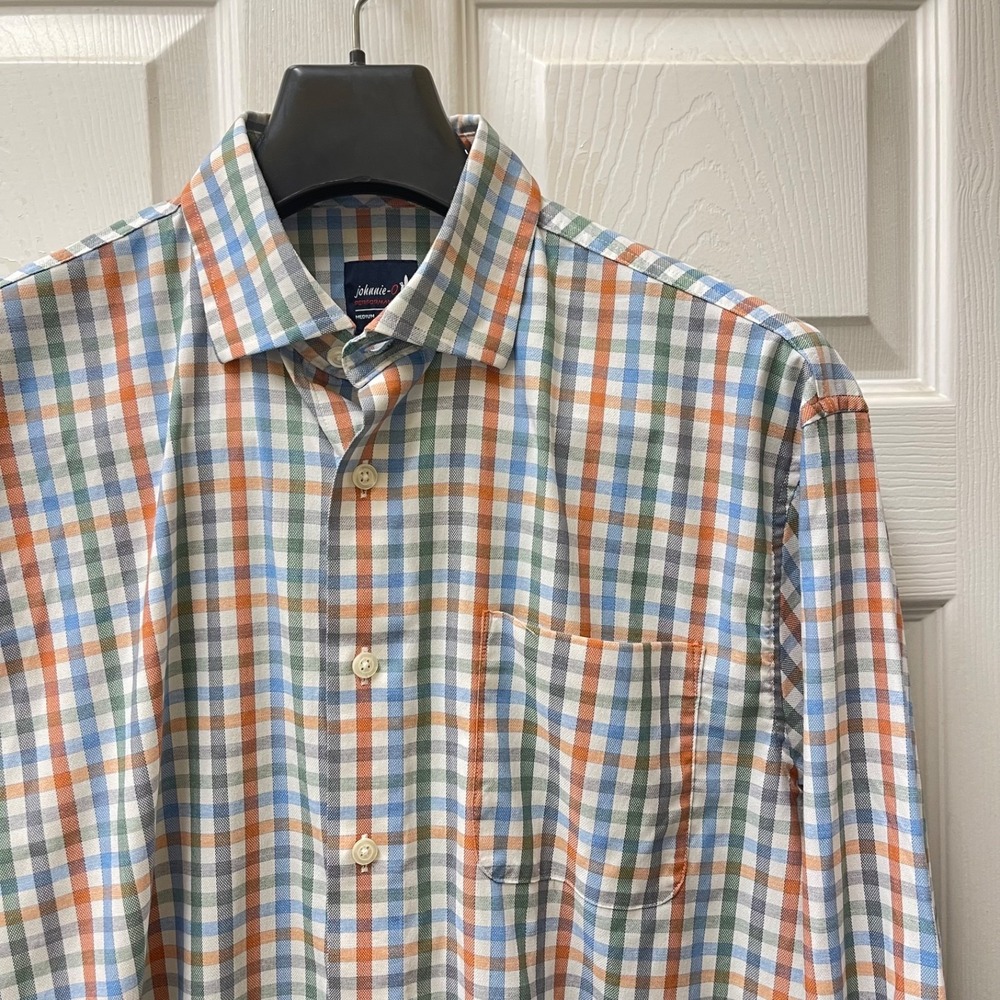 Johnnie-O Shirt Men's Med Laguna Blue Millers Plaid Bamboo Performance Stretch
